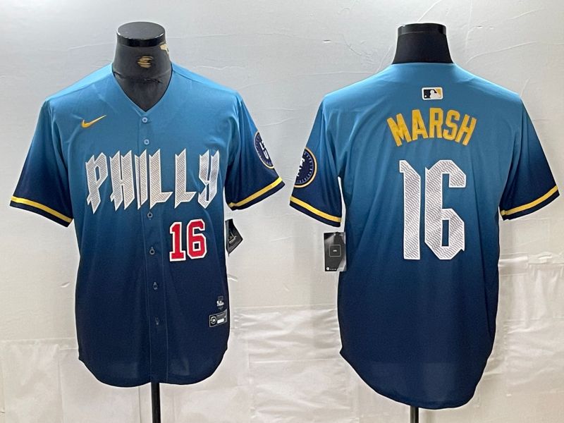 Men Philadelphia Phillies #16 Marsh Blue City Edition Nike 2024 MLB Jersey style 3